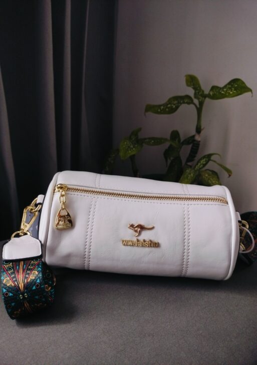 Adda Trendy White Cylinder Bag with Wide Strap