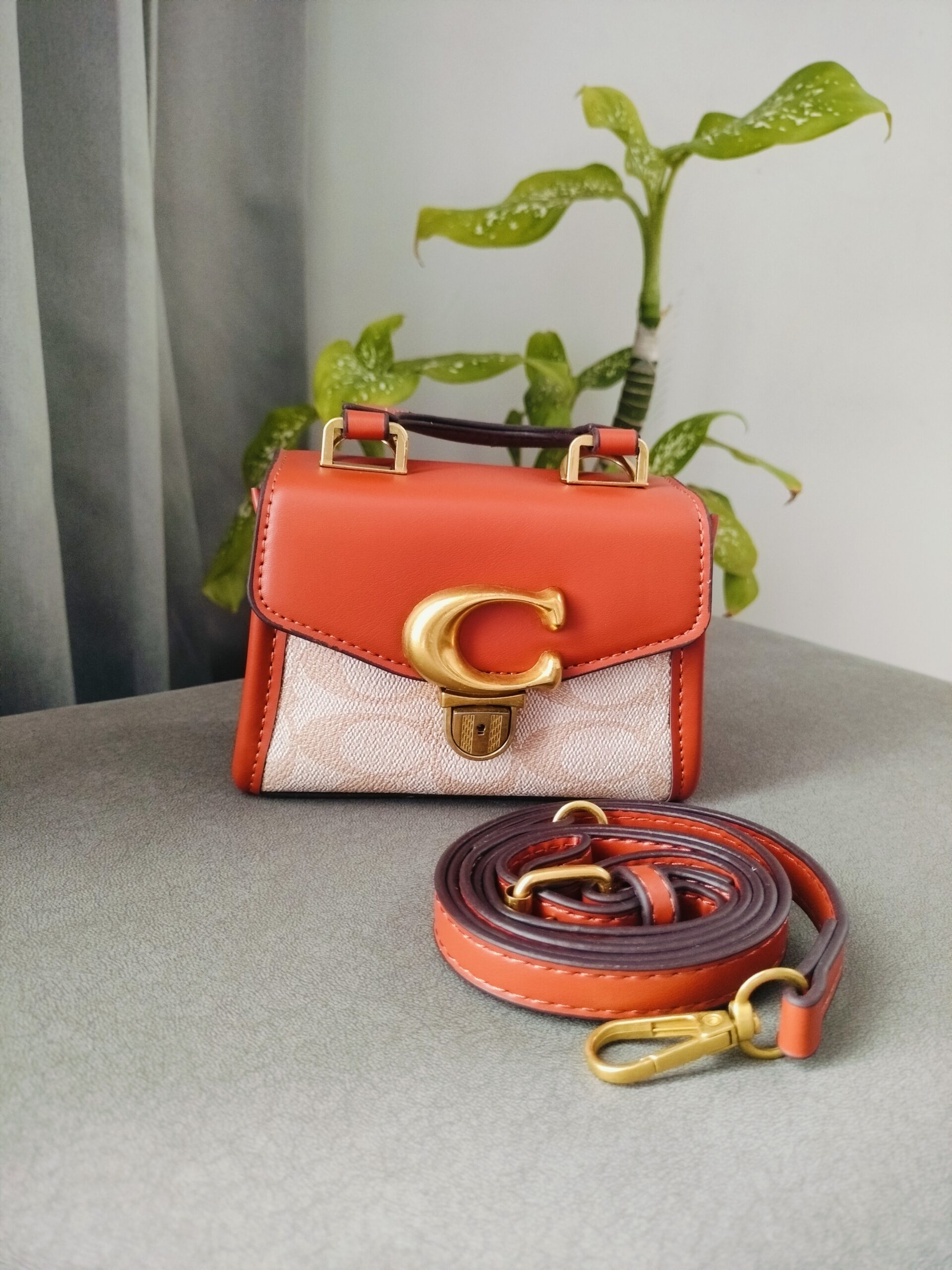 Adda Trendy Mini Orange & Beige Handbag