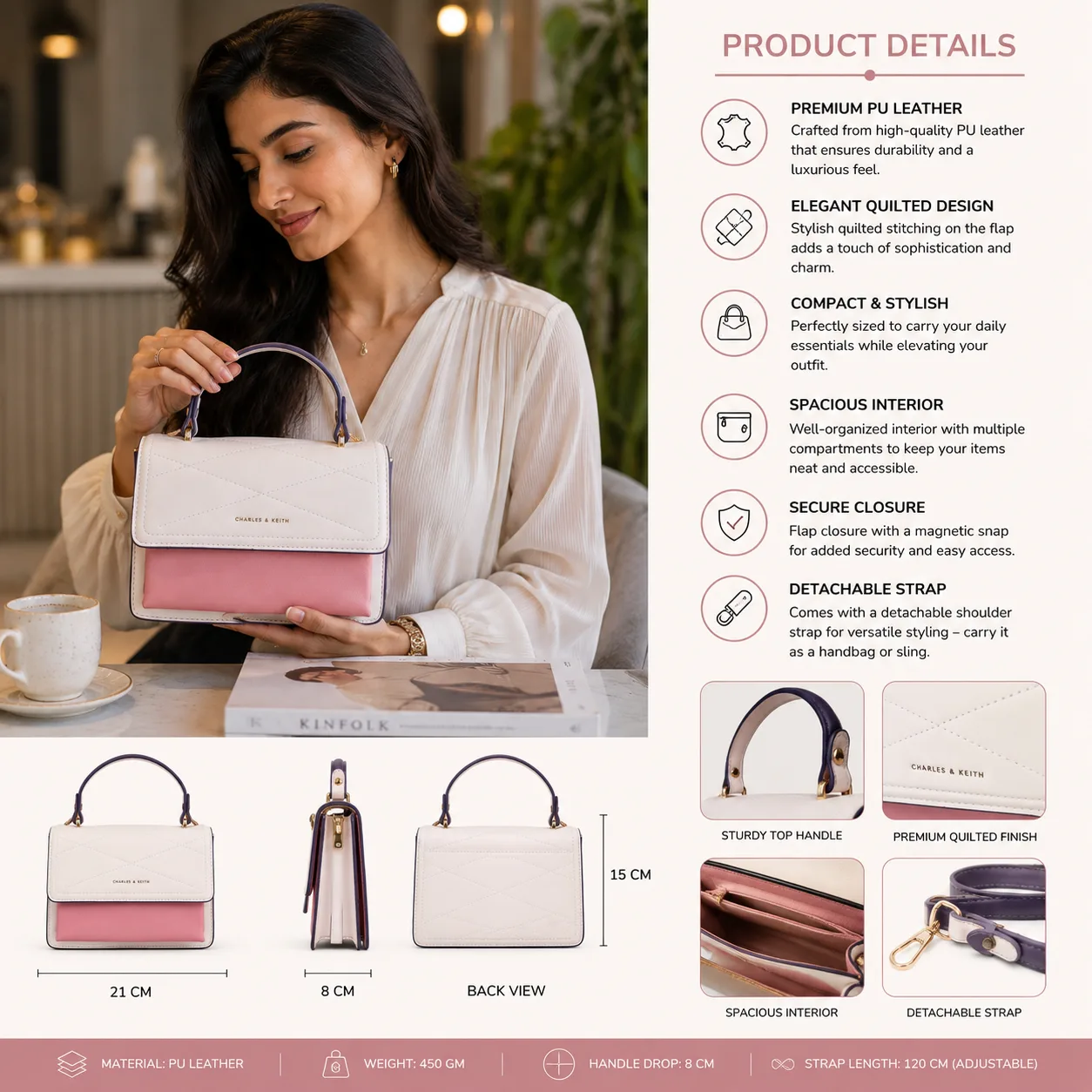 Charles & Keith Premium Quilted PU Leather Handbag