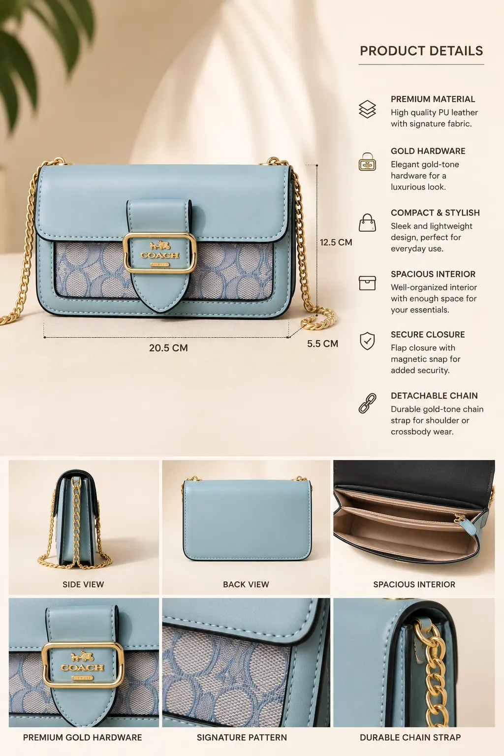 Coach Blue Classy Compact Luxury Sling Bag