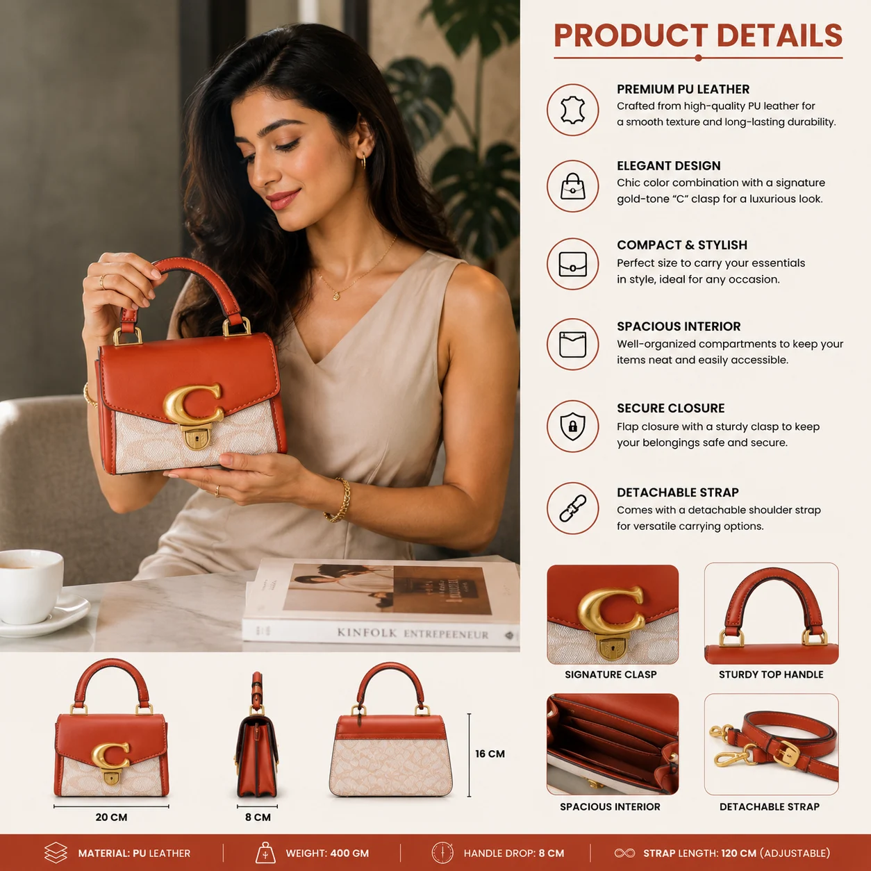 Coach Mini Premium PU Leather Top-Handle Handbag
