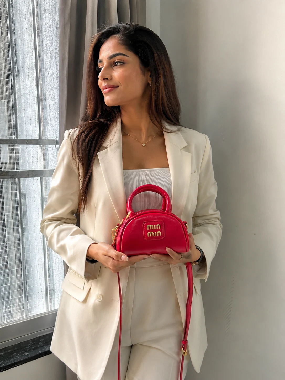 Min Min Premium Red Mini Handbag with Detachable Sling Strap